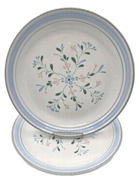 Vintage Fascino Stoneware Dinner Plate 10.75" Yamaka Green Blue Bands Farmhouse